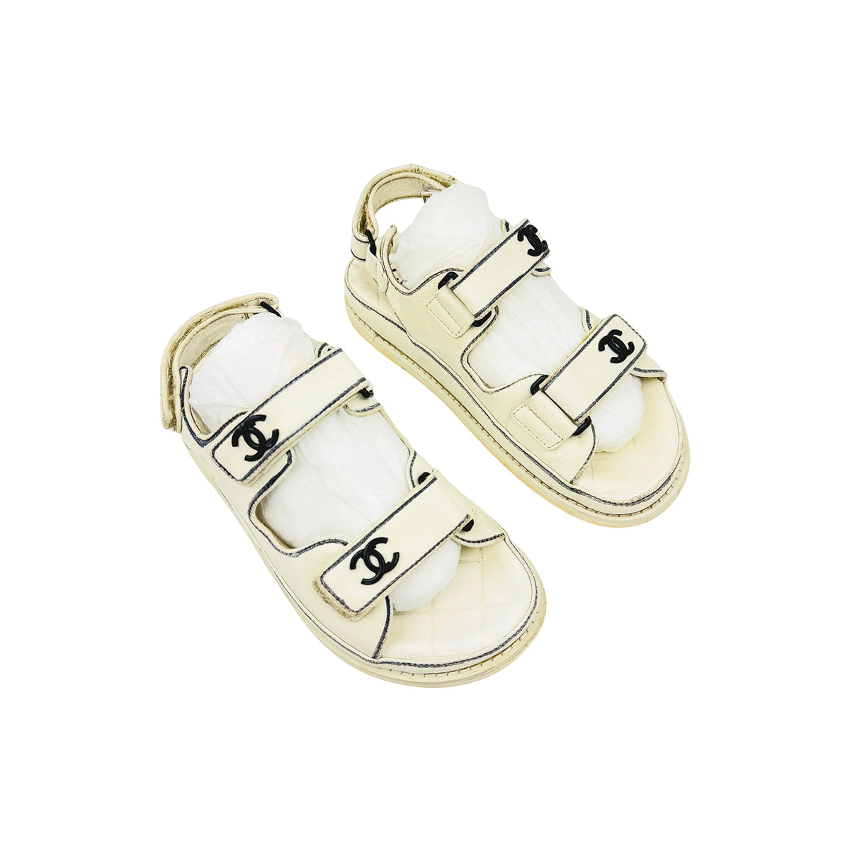 Chanel White Black Velcro Dad Sandals (Size 37) - G35927-X56386-K3897