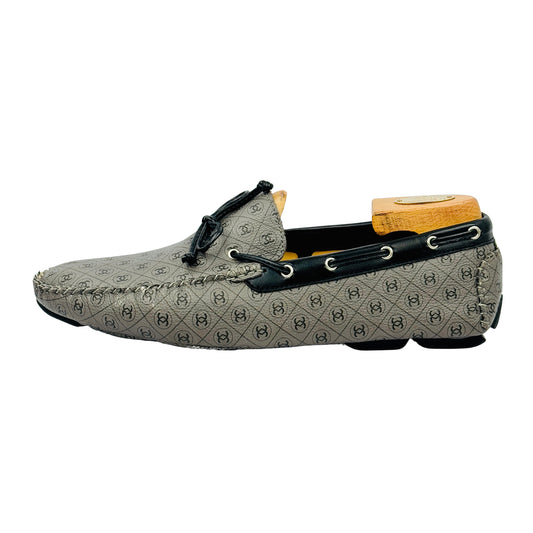 Milano Grey Leather Logo Embossed Loafers (Size 42/42.5)