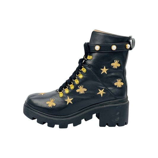 Gucci Bee Star Embroidered Combat Ankle Boots (Size 40/41)