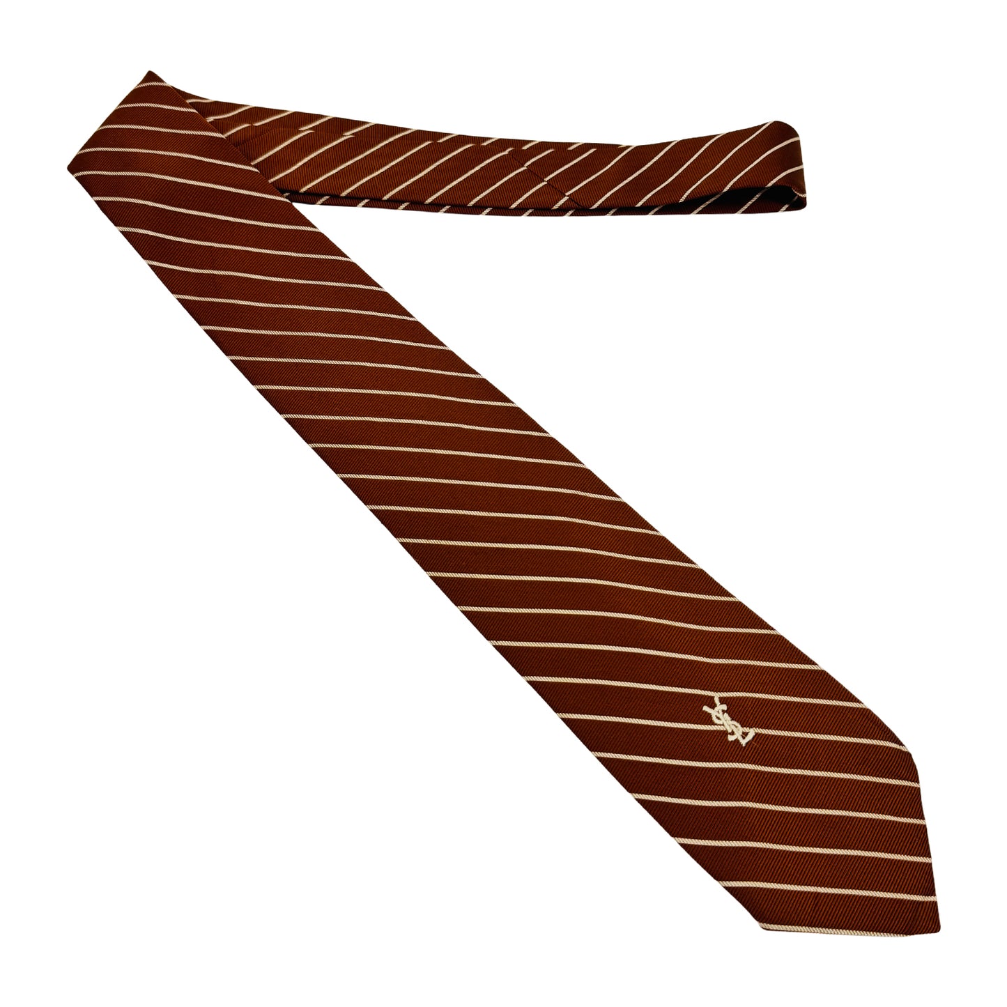 Yves Saint Laurent Cognac Brown 'Diagonal Stripes' Tie (Size Regular)