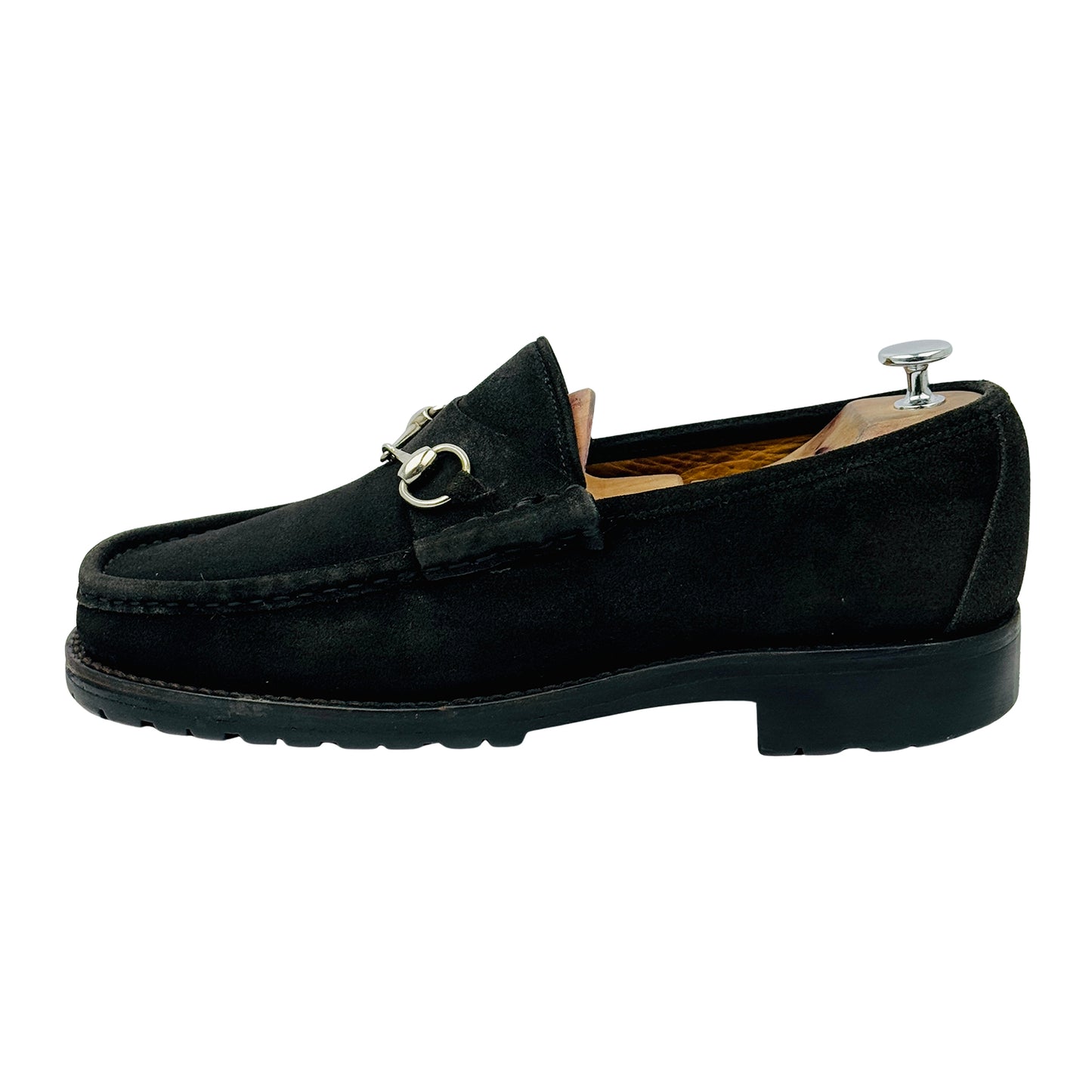 Gucci Horsebit Black Suede Lug Sole Loafers (Size 44/44.5)