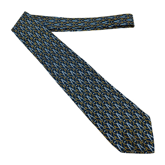 Gucci Dark Navy Blue 'Chain Pattern' Tie (Size Regular)