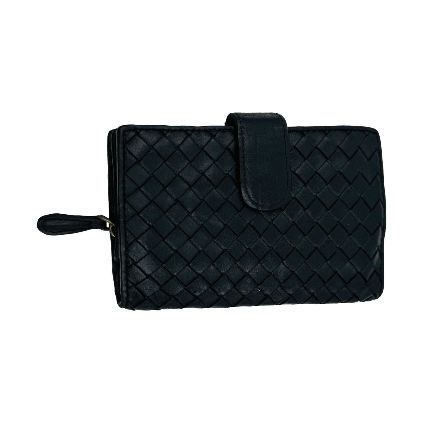 Bottega Veneta Intrecciato Black Leather Zip Around Wallet