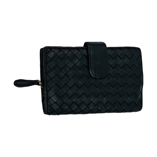 Bottega Veneta Intrecciato Black Leather Zip Around Wallet