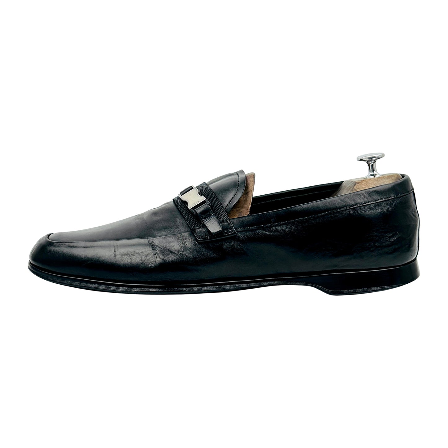 Prada Men's Black Spazzolato Leather Loafers (Size 44)