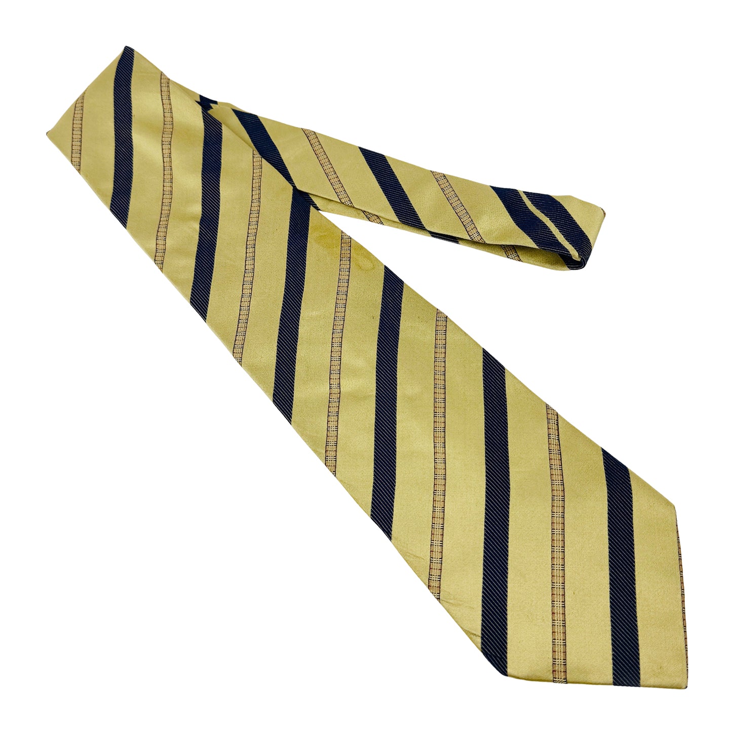 Burberry Golden Yellow 'Navy Blue & Beige Diagonal Stripes' Silk Tie