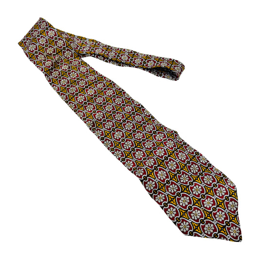 Bally Burgundy 'Vintage Geometric Floral Pattern' Tie (Size Regular)