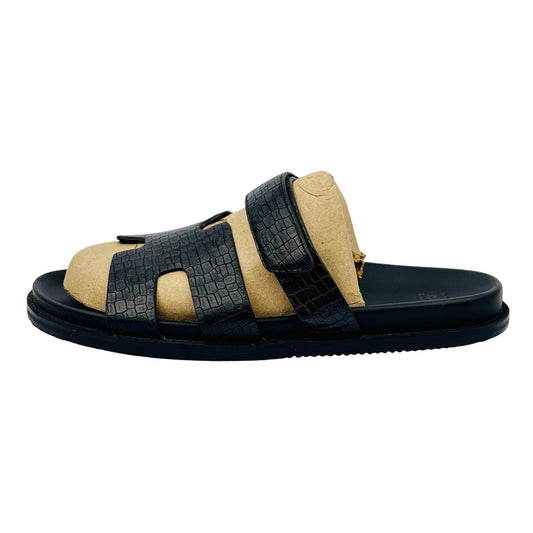 1st Step Croc-Embossed Black Leather Slides (Size 43/44)