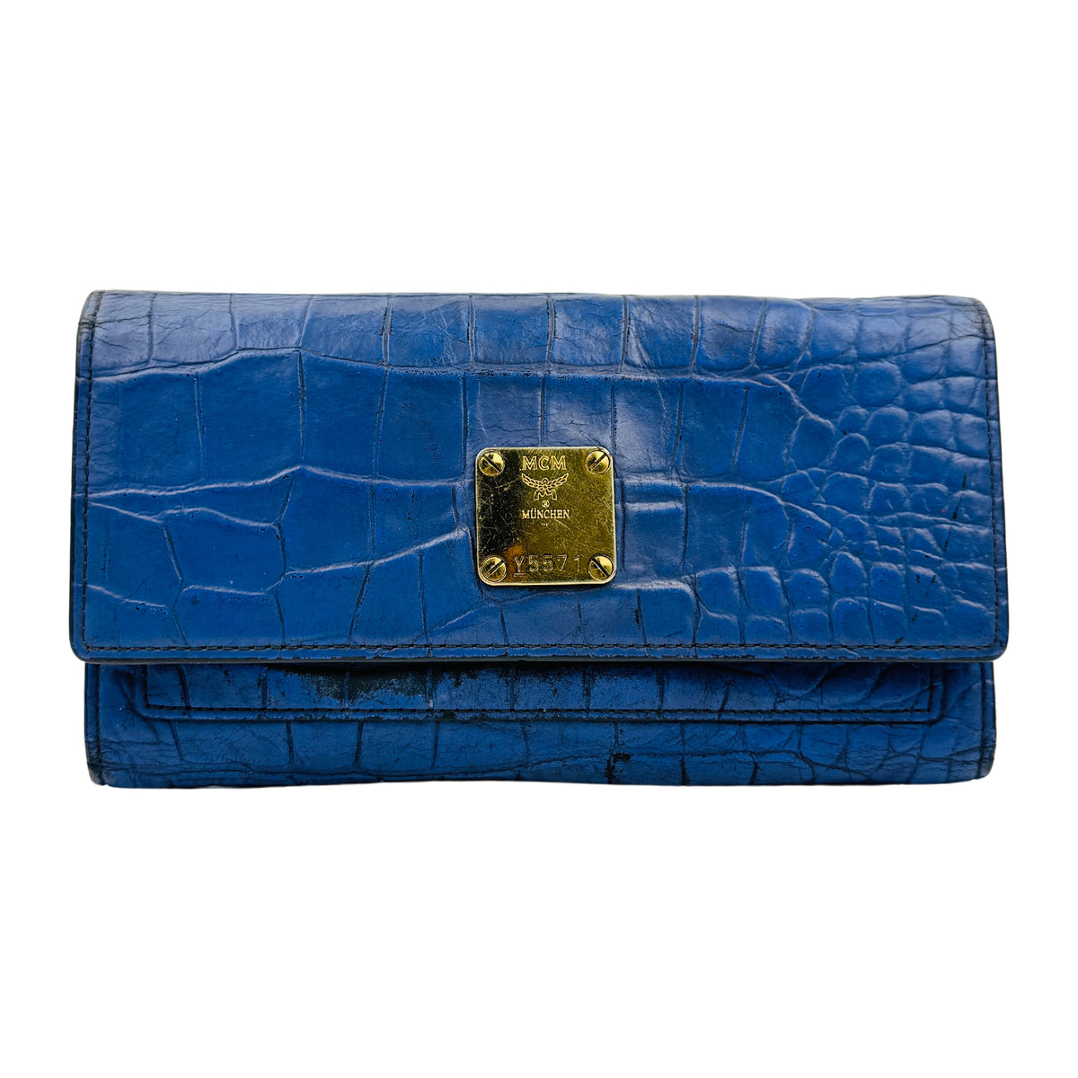 MCM Crocodile-Embossed Leather Long Trifold Wallet