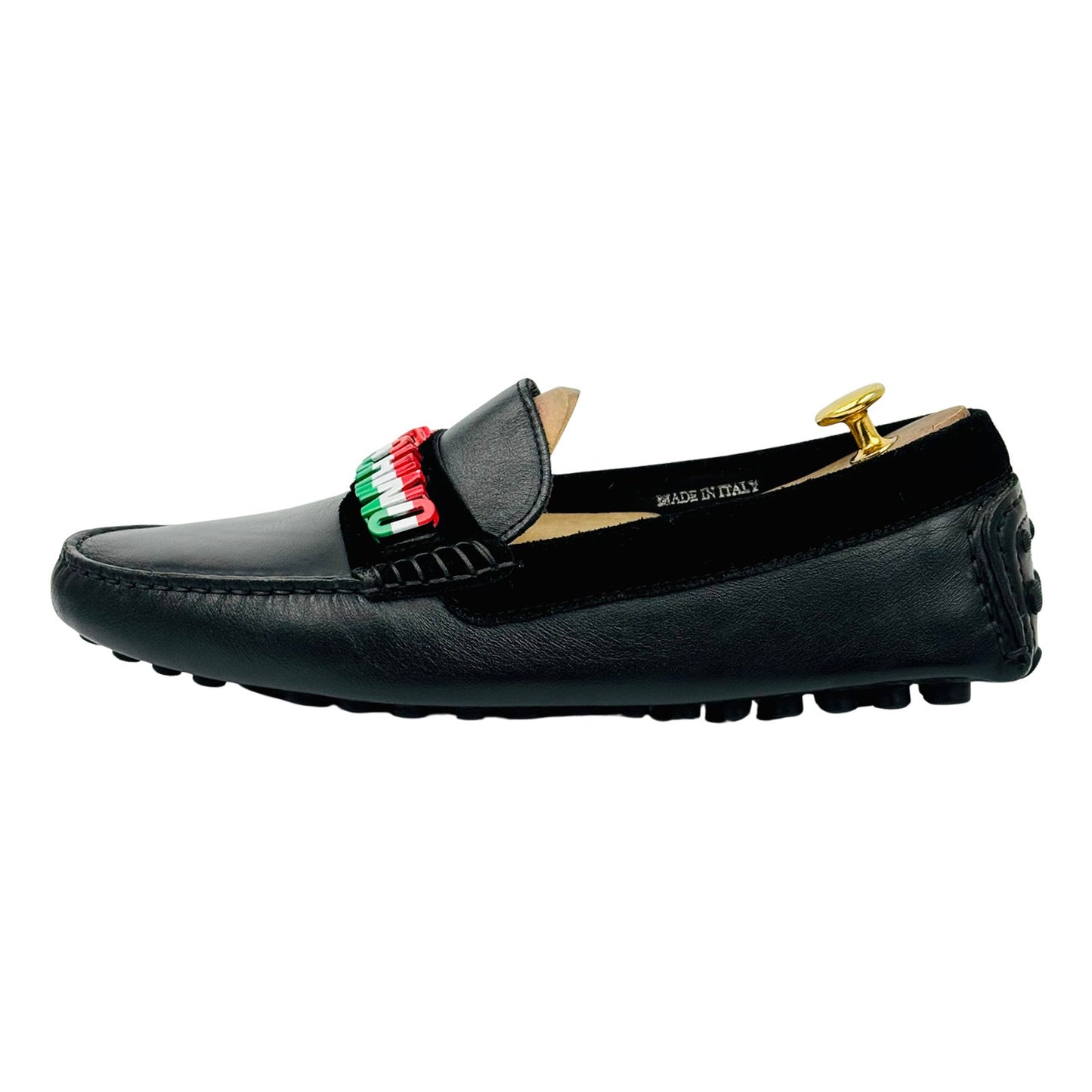 Moschino Logo Band Black Leather Loafers (Size 42.5)