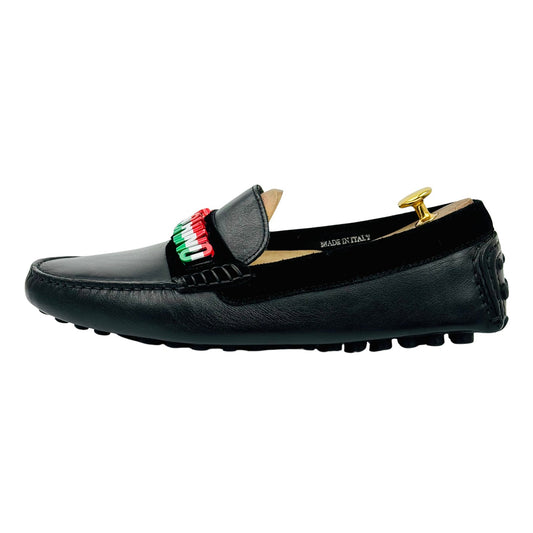 Moschino Logo Band Black Leather Loafers (Size 42.5)