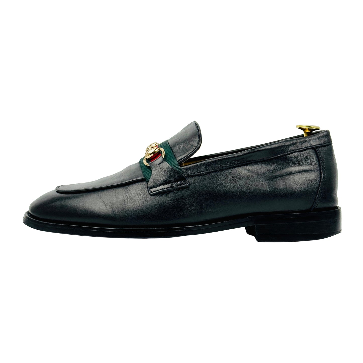 Gucci Black Leather Web Horsebit Loafers (Size 42)