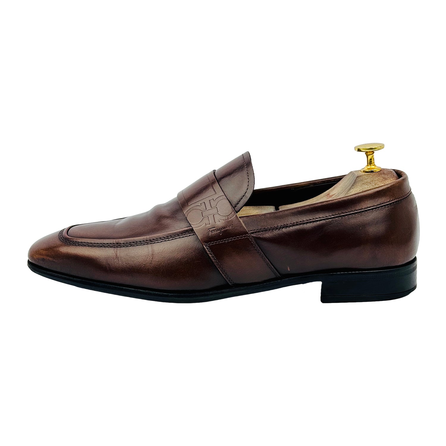 Image of Salvatore Ferragamo Men's Gancini Embossed Brown Loafers (Size 41.5/42)