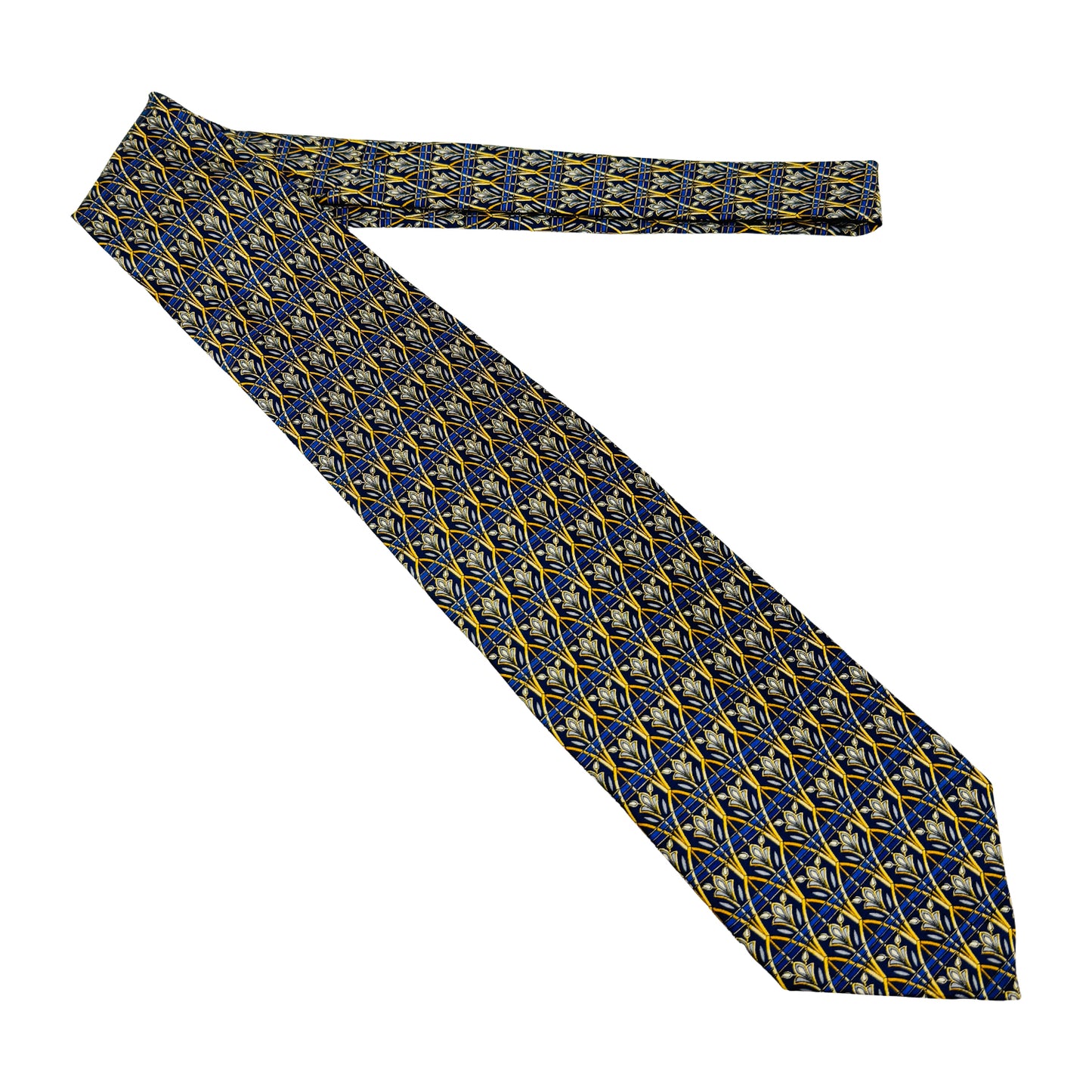 Yves Saint Laurent Navy Blue 'Geometric Floral Pattern' Tie (Size Regular)