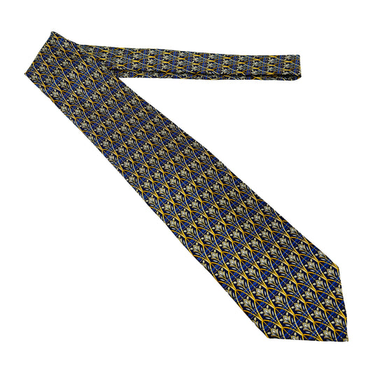 Yves Saint Laurent Navy Blue 'Geometric Floral Pattern' Tie (Size Regular)