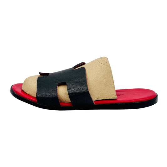 Hermes Men's Oran Red Black Sandal Slides (Size 45/46)