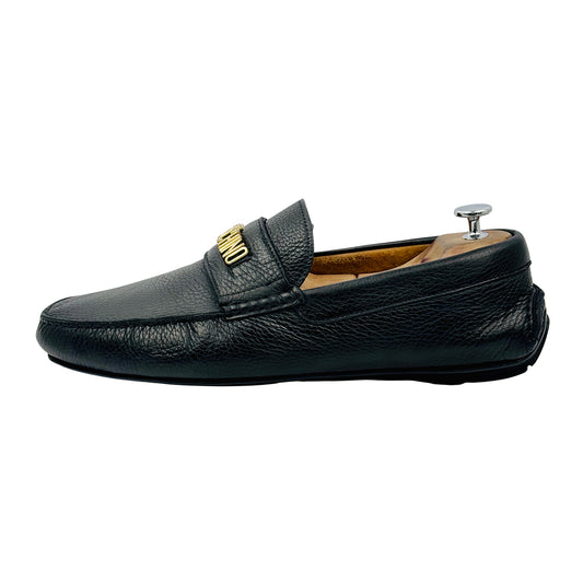 Moschino Men's Logo Black Leather Loafers (Size 44/44.5)