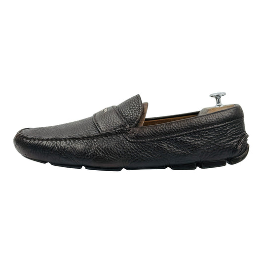 Prada Men's Dark Brown Grained Leather Loafers (Size 45)