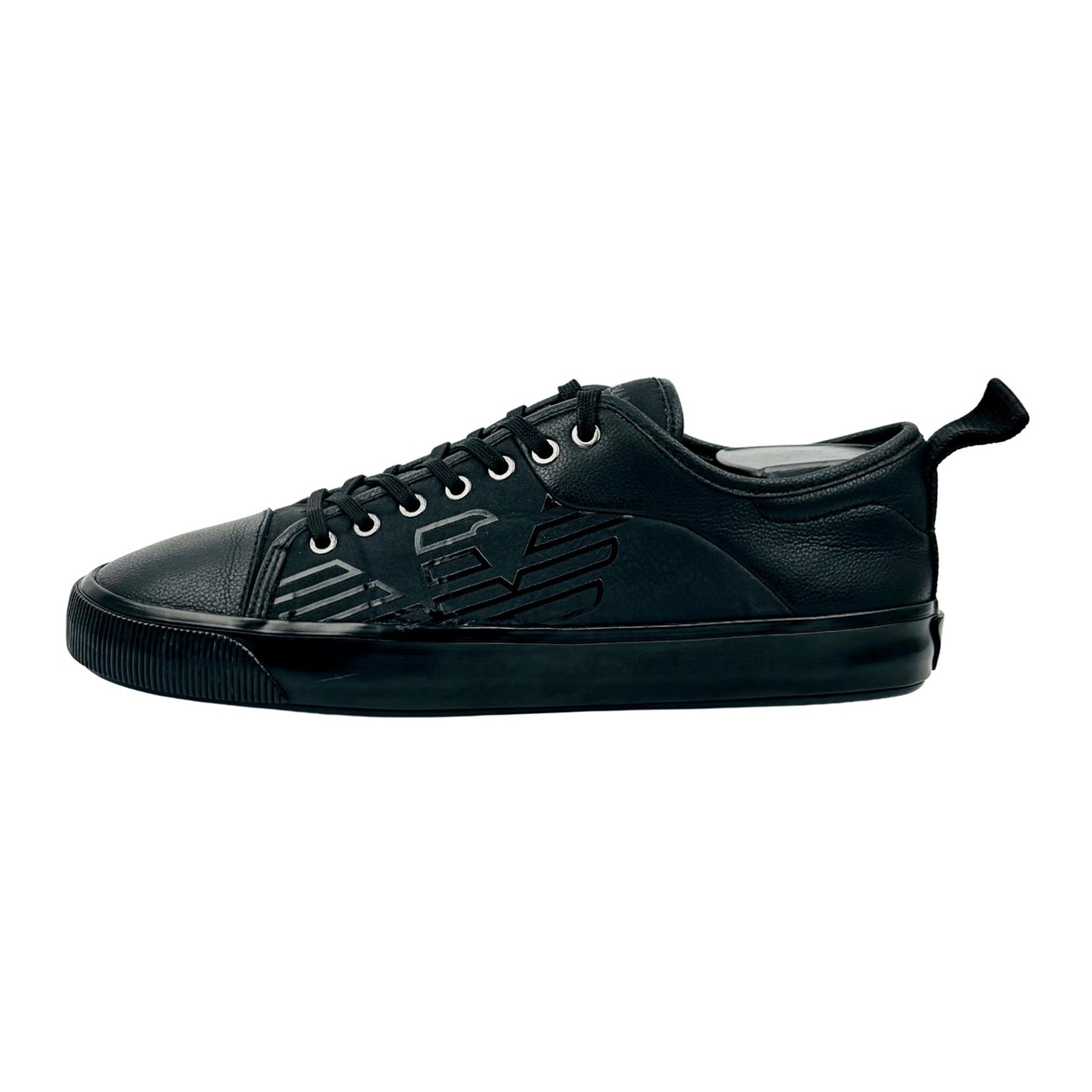 Emporio Armani Black Leather Low Top Sneakers (Size 42)