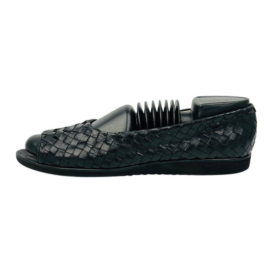 Bottega Veneta Black Leather Peep Toe Flats (Size 40)