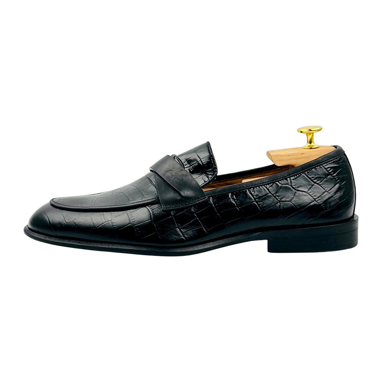 Conhpol Croc-Embossed Black Leather Loafers (Size 41.5)