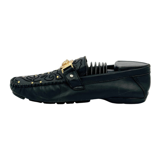 Versace Men's Medusa Embellished Black Leather Loafers (Size 40)