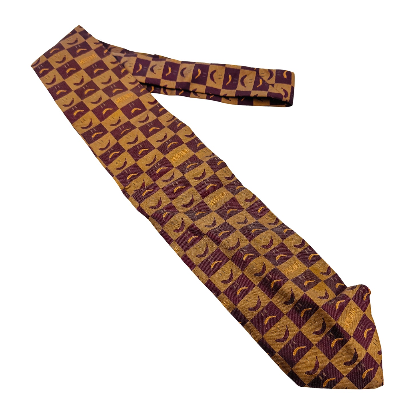 Moschino Burgundy 'Checked Pattern' Silk Tie (Size Regular)