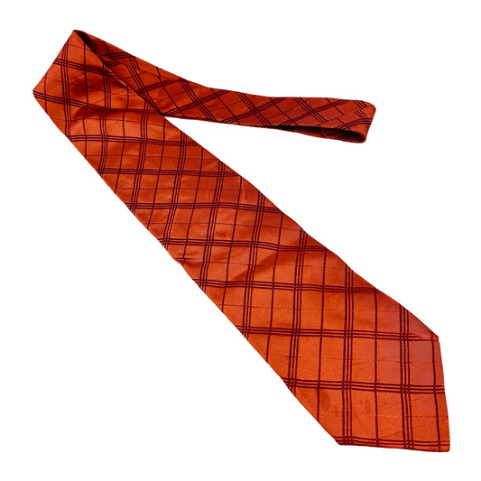 Burberry London Burnt Orange 'Black Check Pattern' Tie