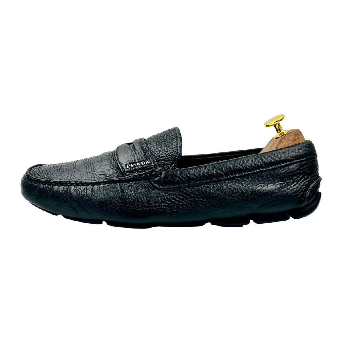 Prada Men's Black Daino Leather Penny Loafers (Size 44)