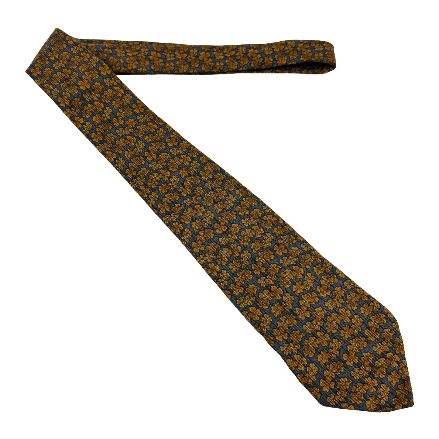 Salvatore Ferragamo Grey 'Golden Floral Pattern' Tie (Size Regular)