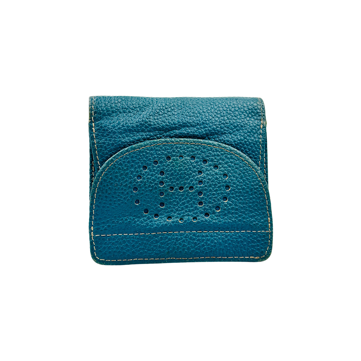 Hermes Evelyne Compact Teal Blue Leather Wallet