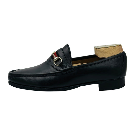 Gucci Black Leather Horsebit Web Loafers (Size 43/43.5)