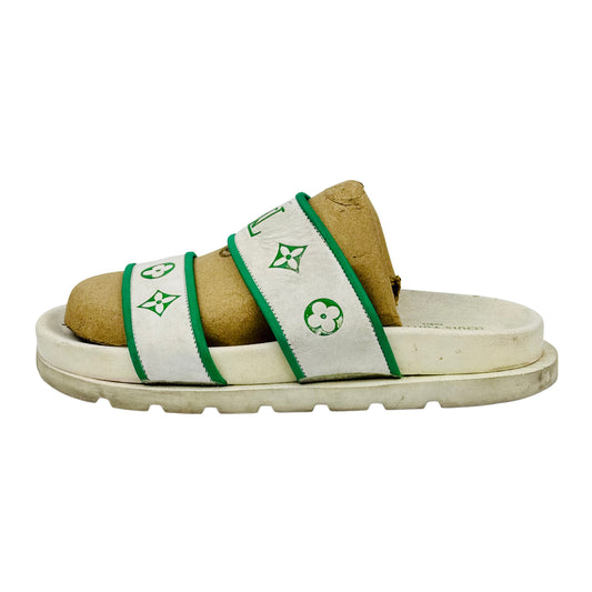 Louis Vuitton Monogram White Green Sandal Slides (Size 41)