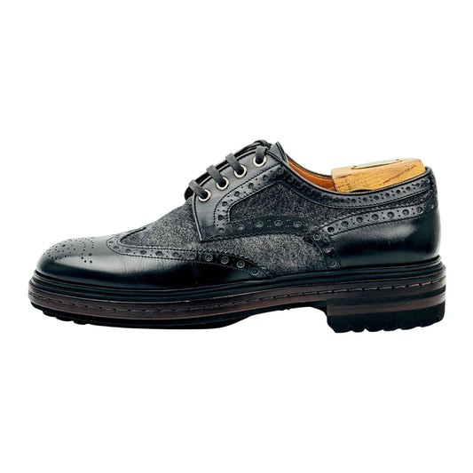 Santoni Men's Suede Black Wingtip Derby Shoes (Size 42.5)