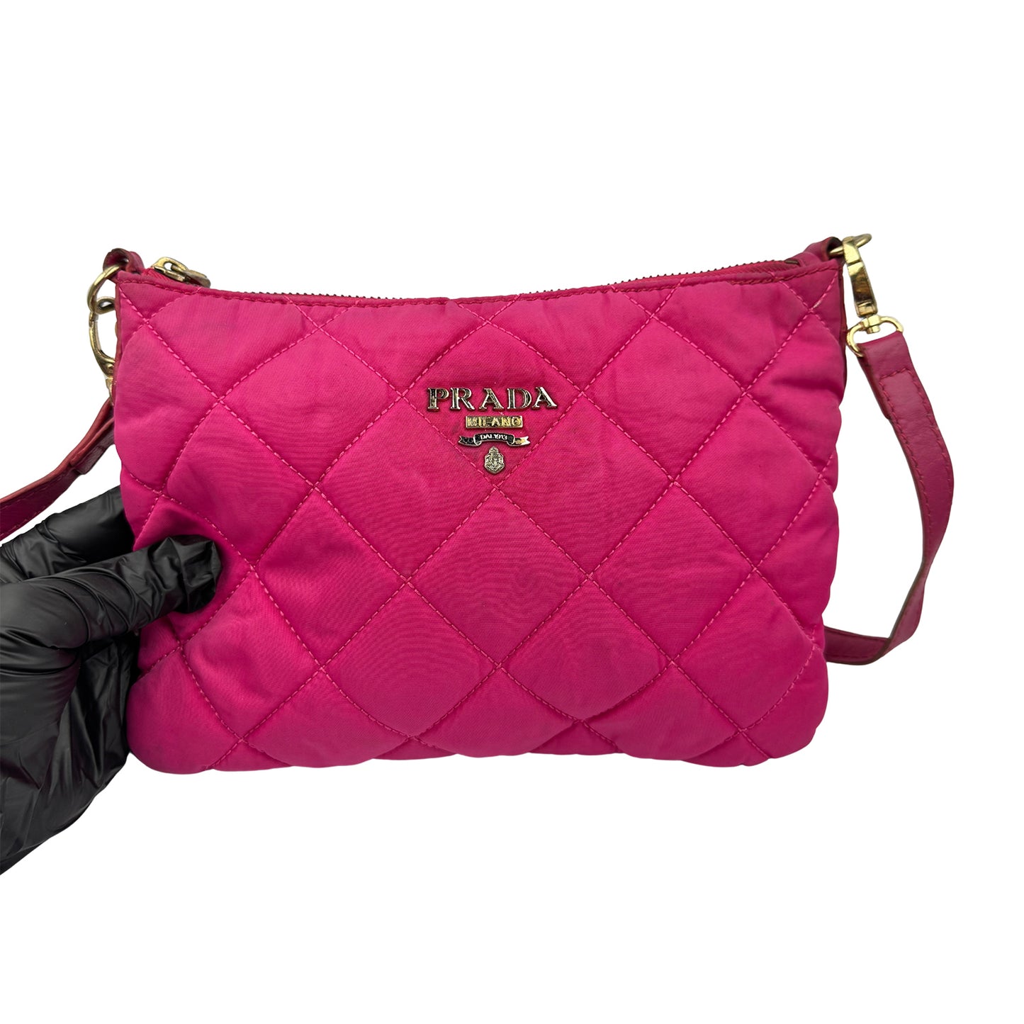 Prada Fuchsia Pink Quilted Tessuto Nylon Cross Body Bag