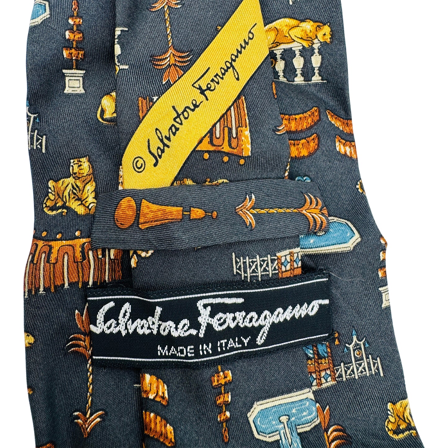 Salvatore Ferragamo Dark Grey 'Novelty Pattern' Tie (Size Regular)