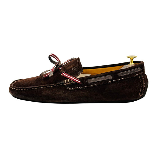 Bally Men's Striped Ribbon Suede Brown Loafers (Size 42.5)