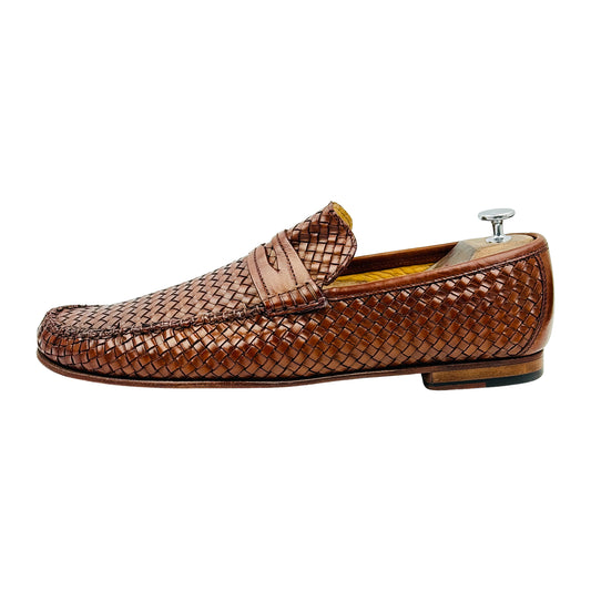 Luca Bossi Brown Woven Leather Penny Loafers (Size 44)