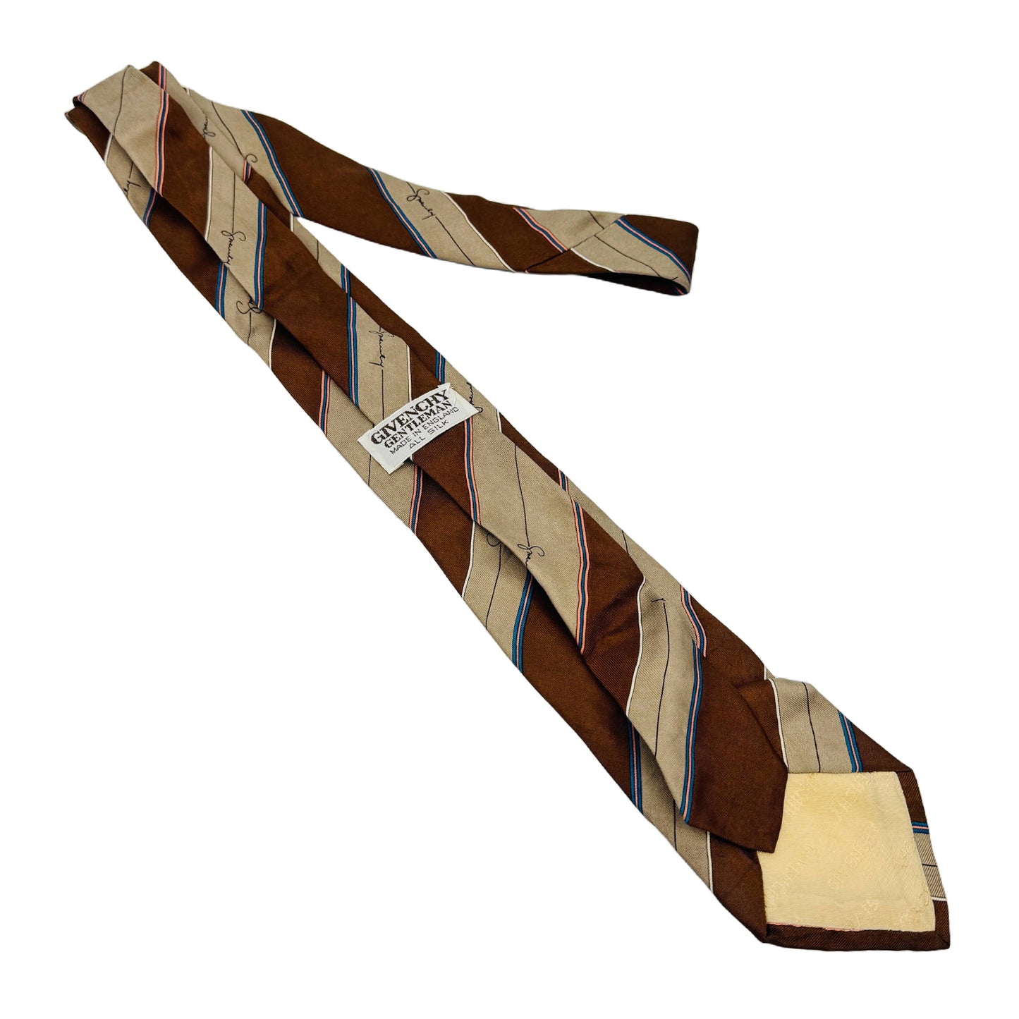 Givenchy Brown Beige 'Peach Stripes' Silk Tie (Size Regular)