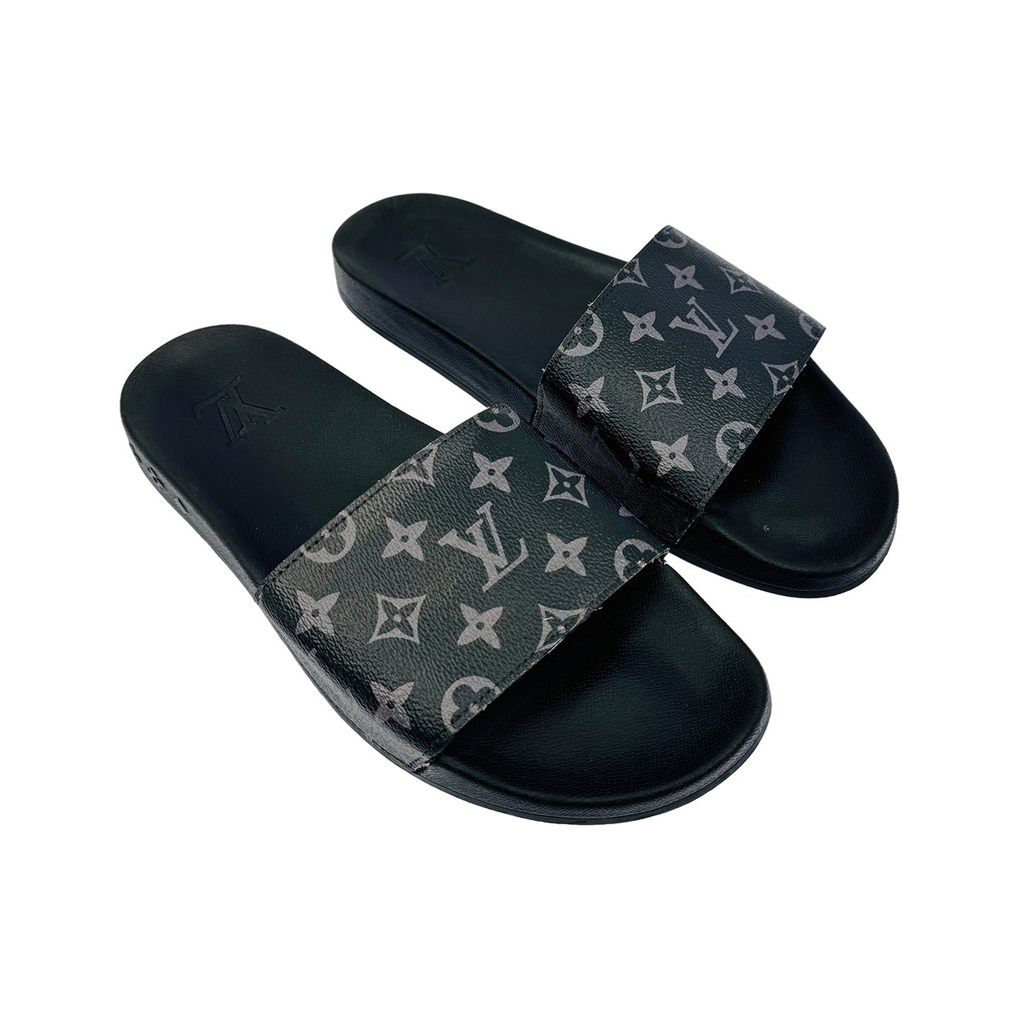 Right Side image of Louis Vuitton Waterfront Monogram Black Eclipse Slides (Size 44)