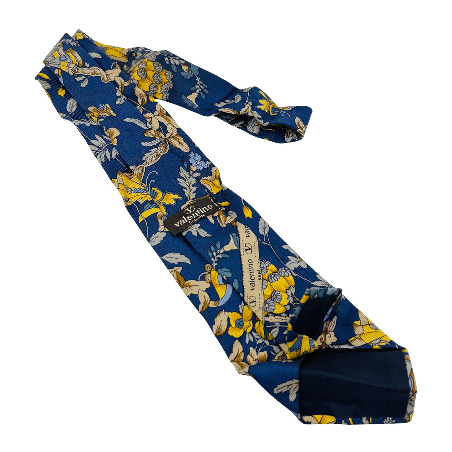 Valentino Deep Navy 'Floral Design' Silk Tie (Size Regular)