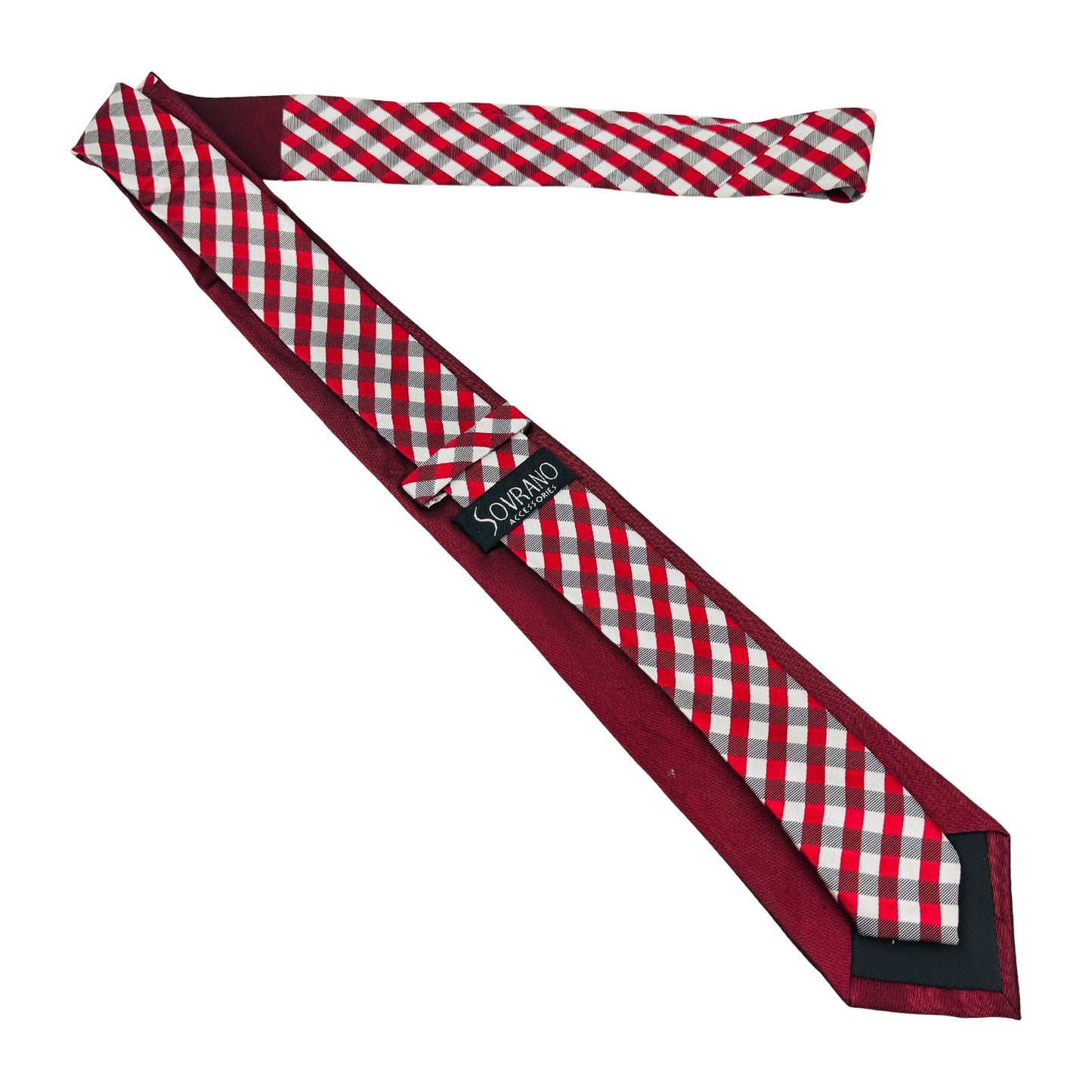 Sovrano Burgundy 'Checkered Pattern' Tie (Size Slim Fit)