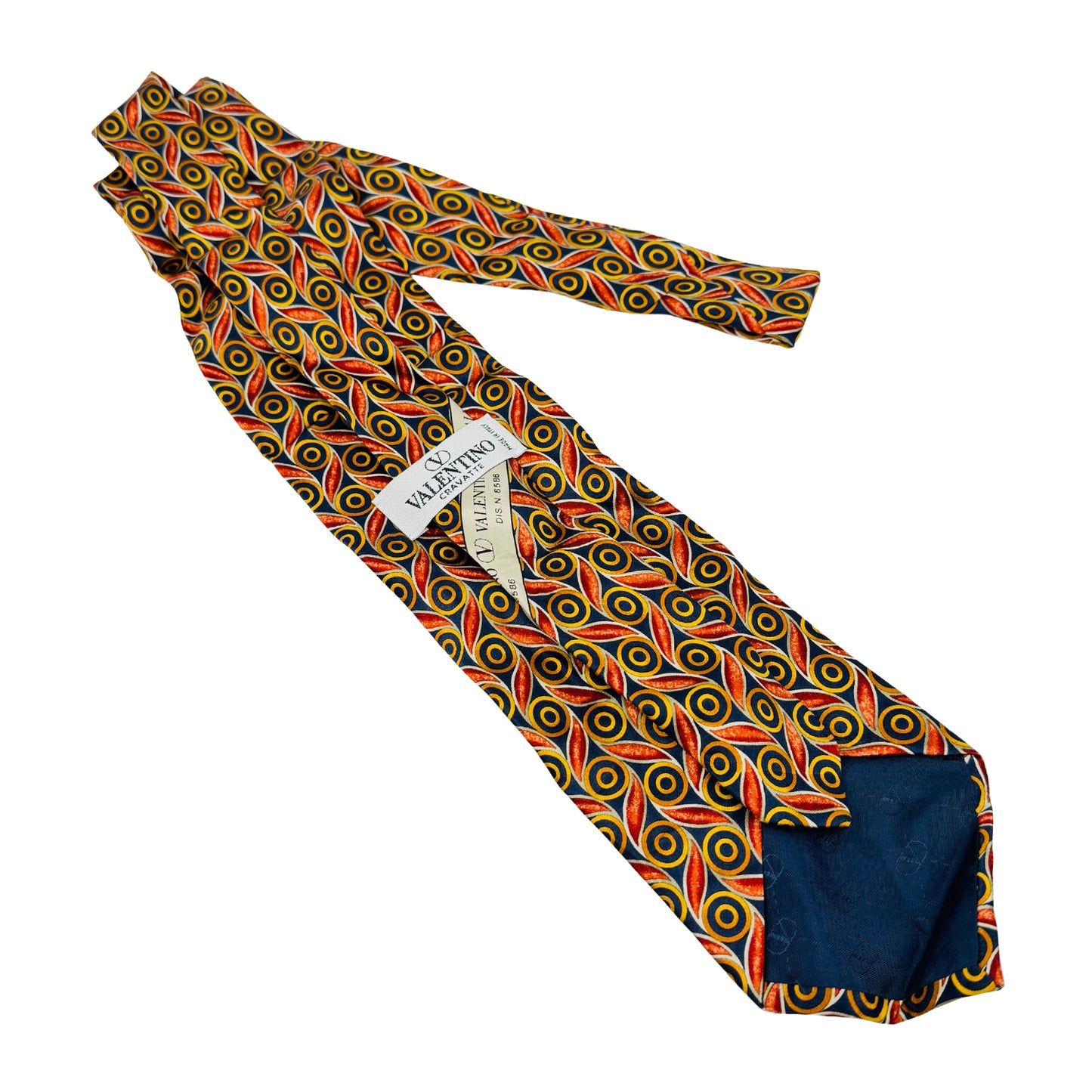 Valentino Navy Blue 'Circular Geometric Pattern' Tie (Size Regular)