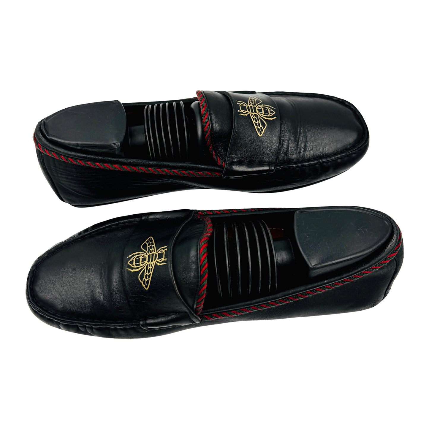Gucci Bee Embroidered Black Leather Loafers (Size 41) - 497117