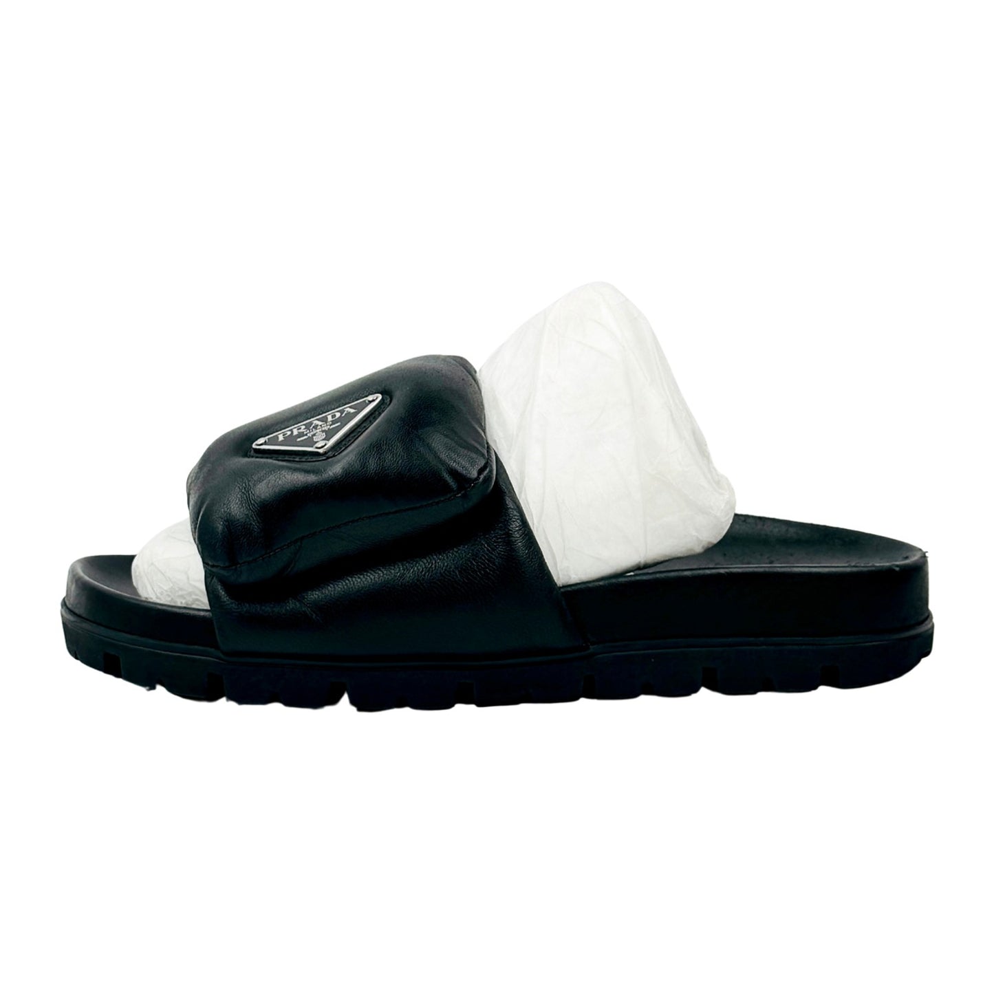 Prada Black Padded Nappa Leather Slides (Size 39)