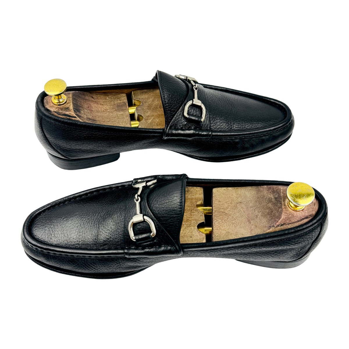 Gucci Black Grained Leather Horsebit Loafers (Size 42)