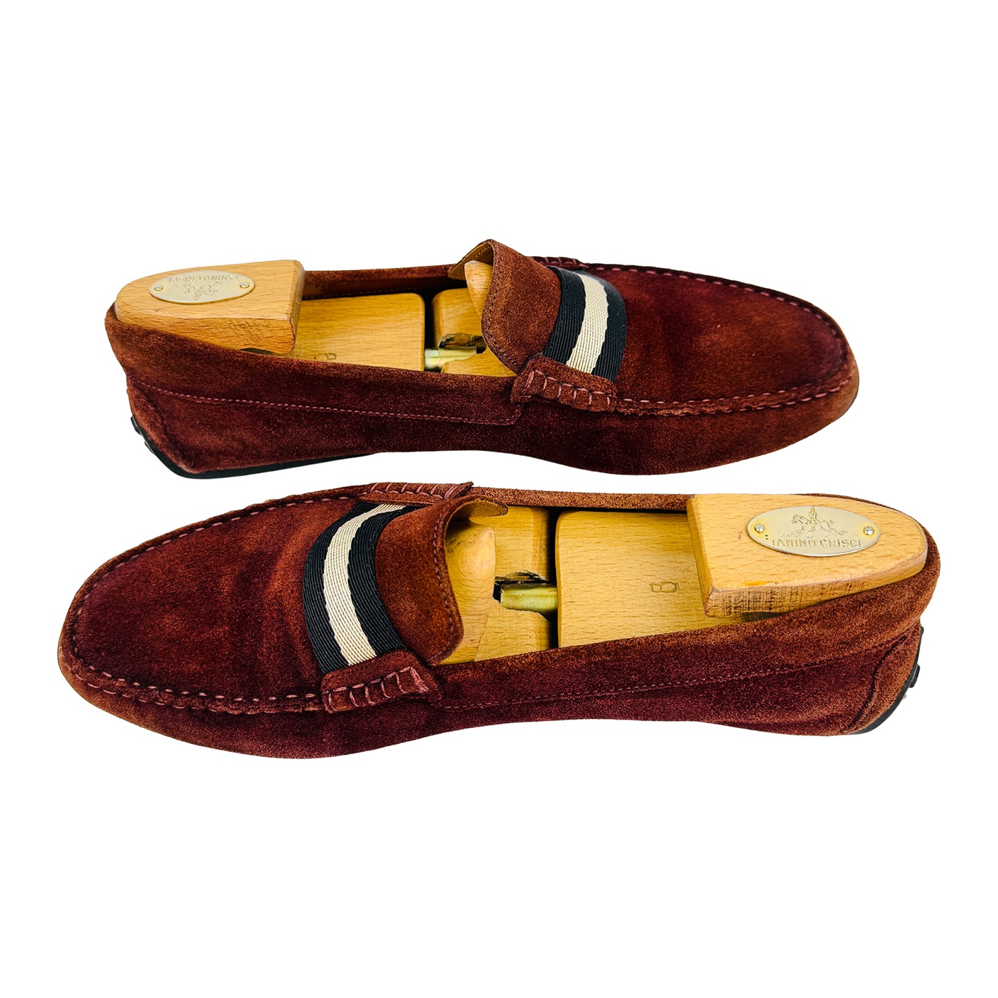 Bally Pearce Burgundy Suede Web Loafers (Size 42/42.5)