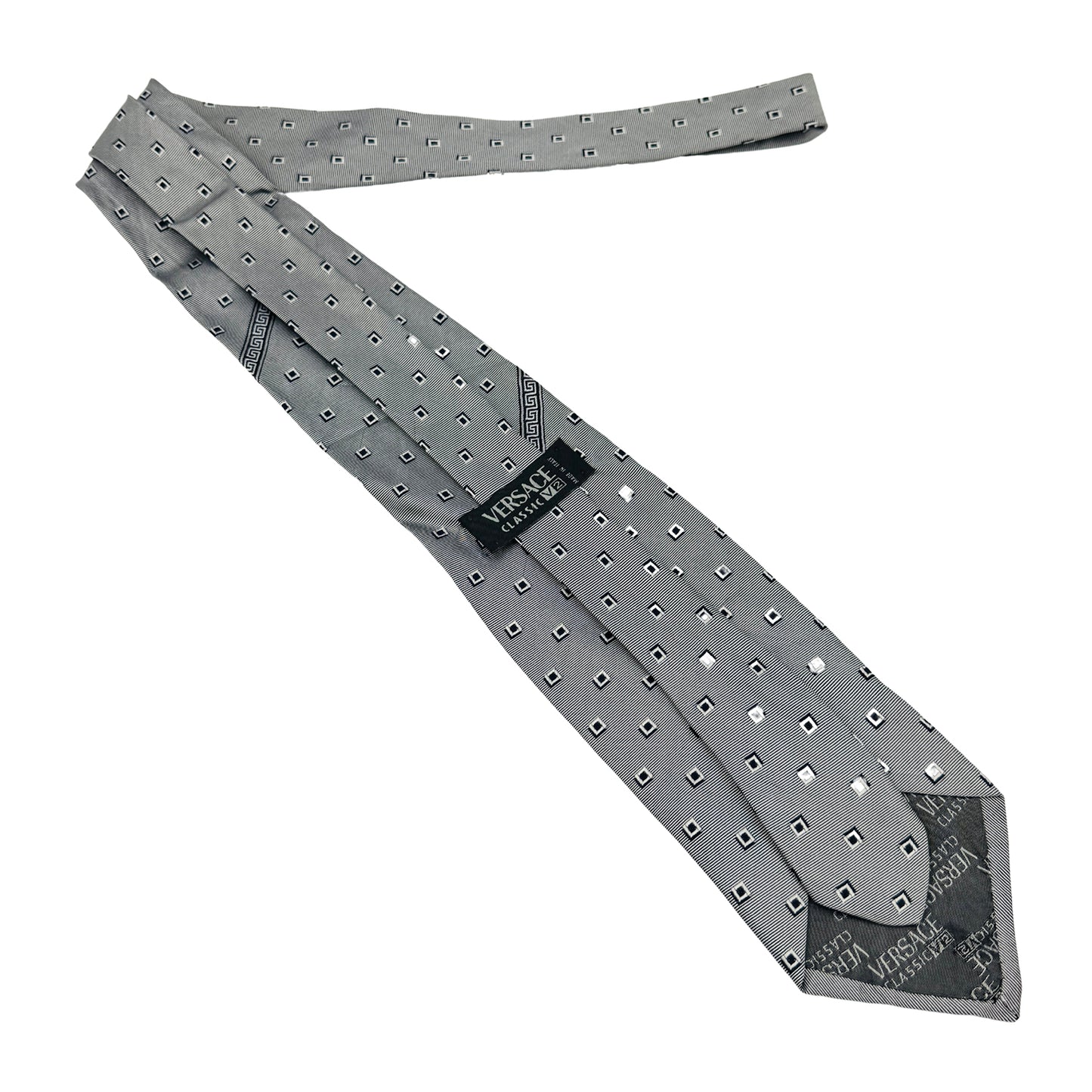Versace Silver 'Geometric Pattern' Silk Tie (Size Regular)