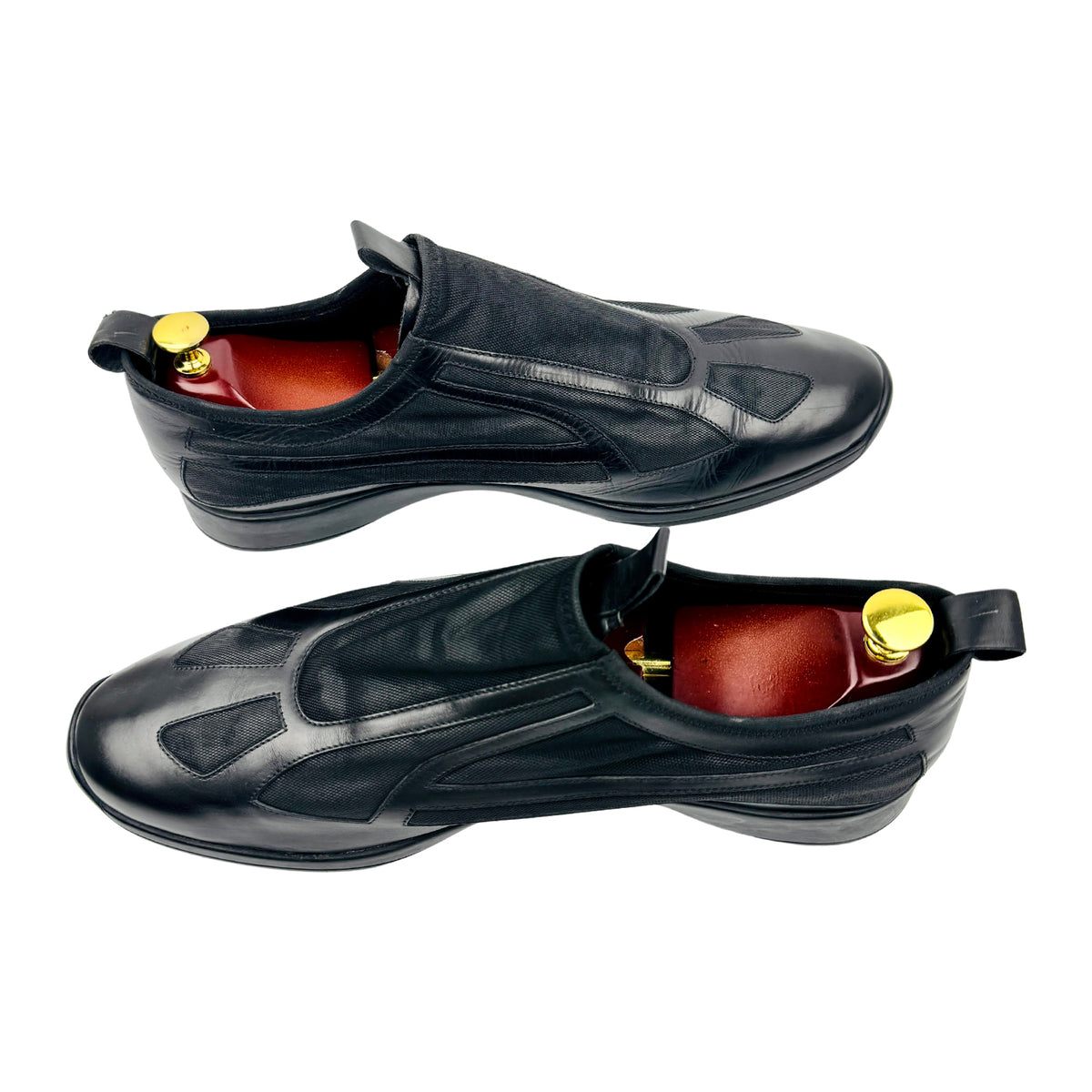 Gucci Men's Black Leather & Mesh Shoes (Size 46.5)