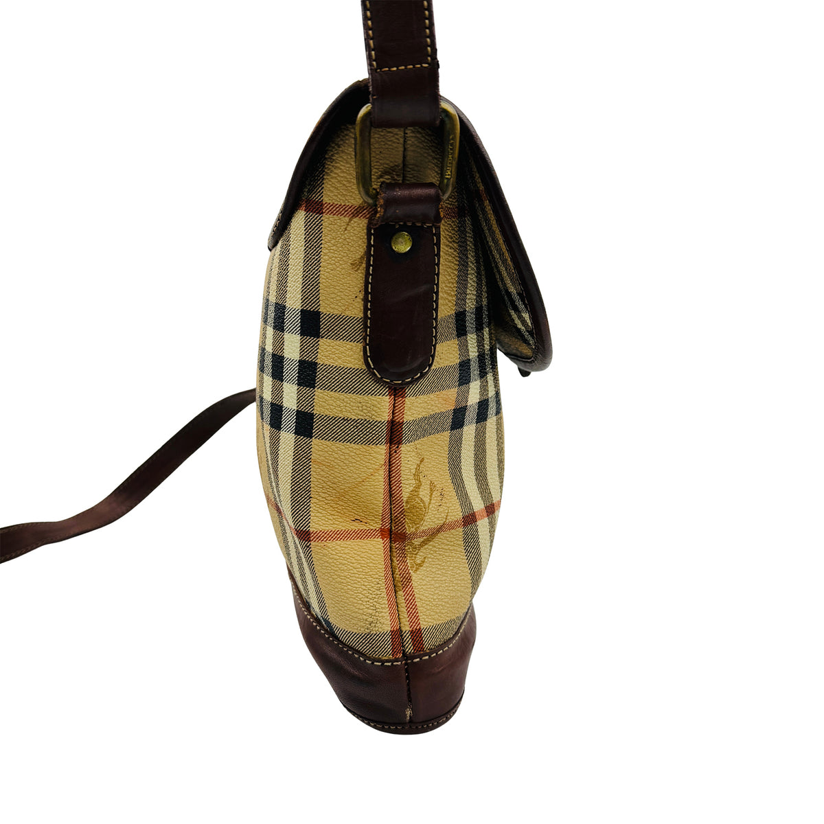 Burberry Nova Check Leather Buckle Shoulder Bag